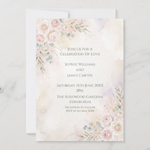 Invitación de boda floral de melocotón suave