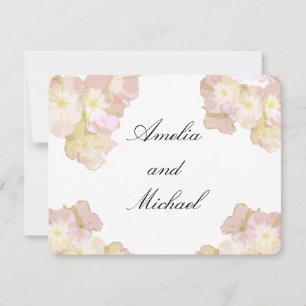 Invitación de boda floral de melocotón y crema pas