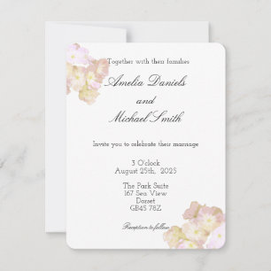 Invitación de boda floral de melocotón y crema pas
