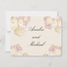 Invitación de boda floral de melocotón y crema pas