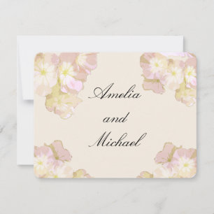 Invitación de boda floral de melocotón y crema pas