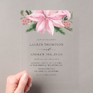 Invitación de Boda Floral de Nochebuena Rosa en Ac