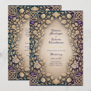 Invitación de Boda Floral de Nudo Celta Medieval d