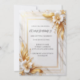Invitación de Boda Floral de Oro Blanco