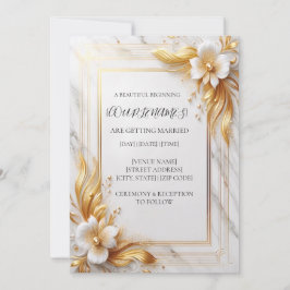 Invitación de Boda Floral de Oro Blanco