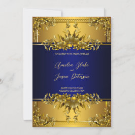 Invitación de Boda Floral de Oro Lujoso