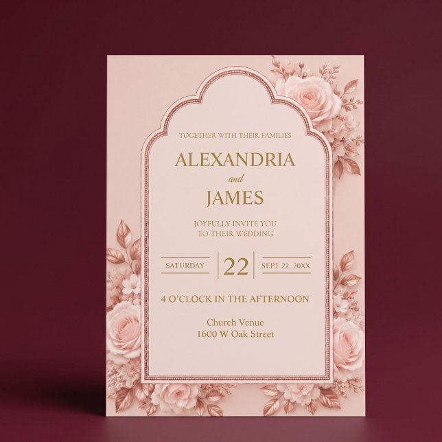 Invitación de boda floral de oro rosa (Subido por el creador)