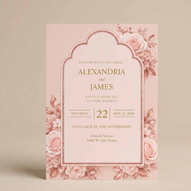 Invitación de boda floral de oro rosa (Subido por el creador)