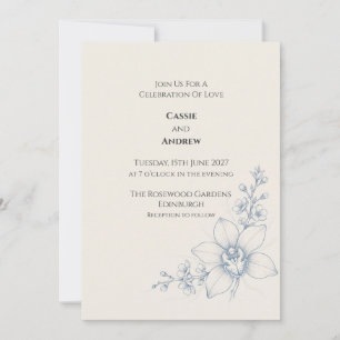 Invitación de boda floral de orquídea azul pálido