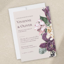Invitación de boda floral de orquídea ciruela malh