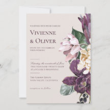 Invitación de boda floral de orquídea ciruela malh
