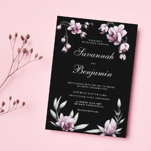 Invitación de boda floral de orquídea rosa y lila 