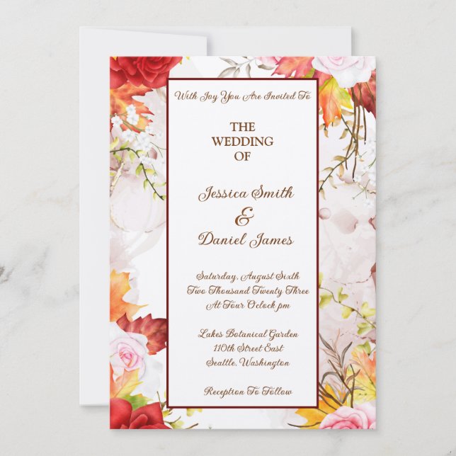 Invitación de boda floral de otoño (Anverso)