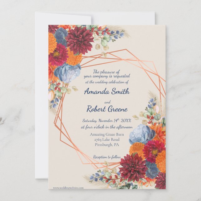 Invitación de boda floral de otoño (Anverso)