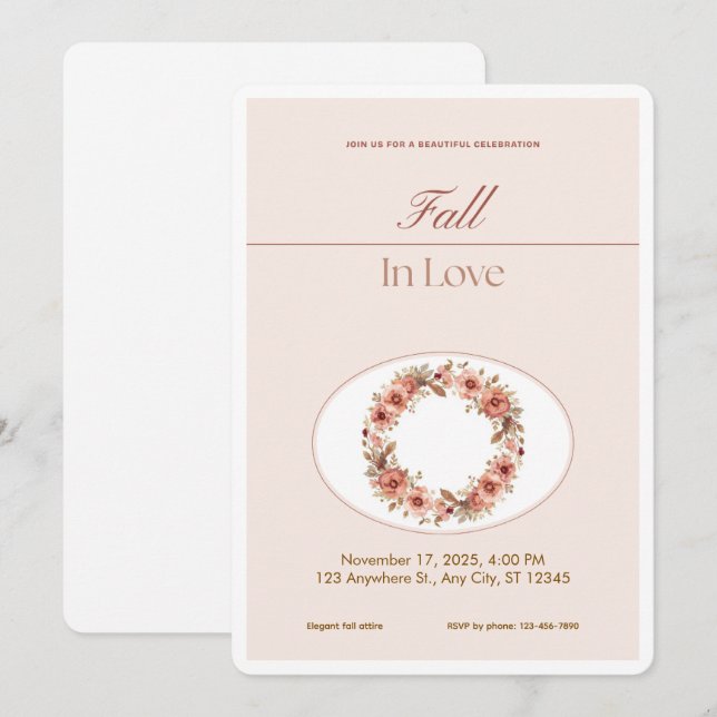 Invitación de boda floral de otoño Boho Blush Roma (Anverso / Reverso)