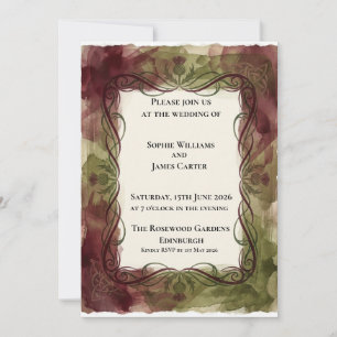 Invitación de boda floral de otoño borgoña
