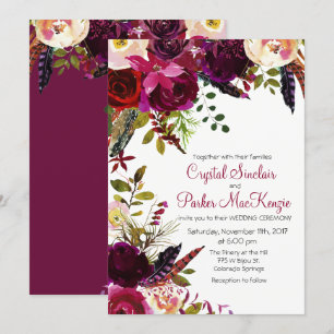 Invitación de Boda Floral de Otoño Burgundy