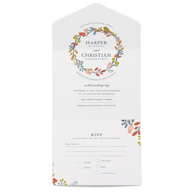 Invitación de boda floral de otoño con tarjeta RSV (Subido por el creador)