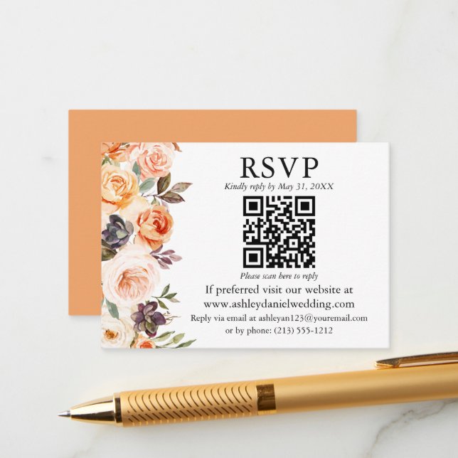 Invitación de boda floral de otoño en acuarela con (Anverso/Reverso In Situ)