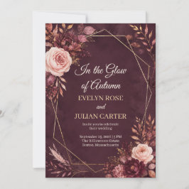 Invitación de boda floral de otoño en color dorado