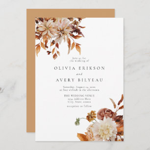 Invitación de Boda floral de otoño, Naranja Quemad