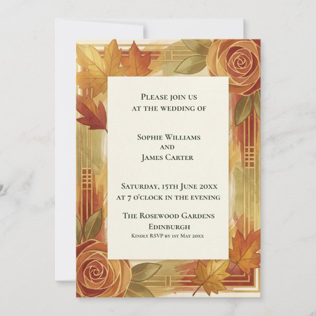 Invitación de Boda Floral de Otoño Rústico (Anverso)