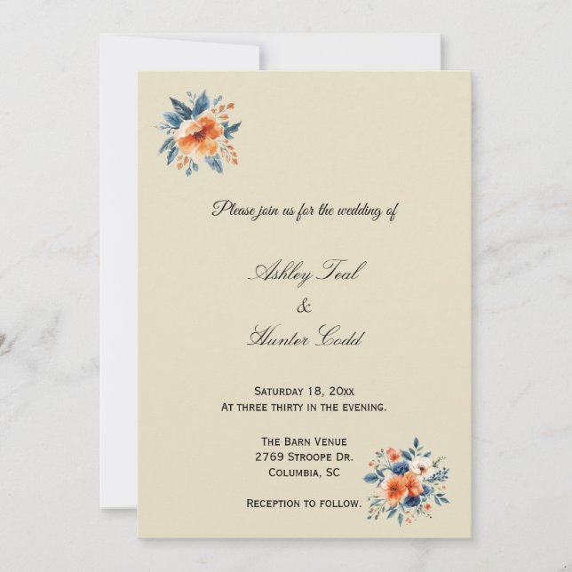 Invitación de boda floral de otoño simple (Anverso)