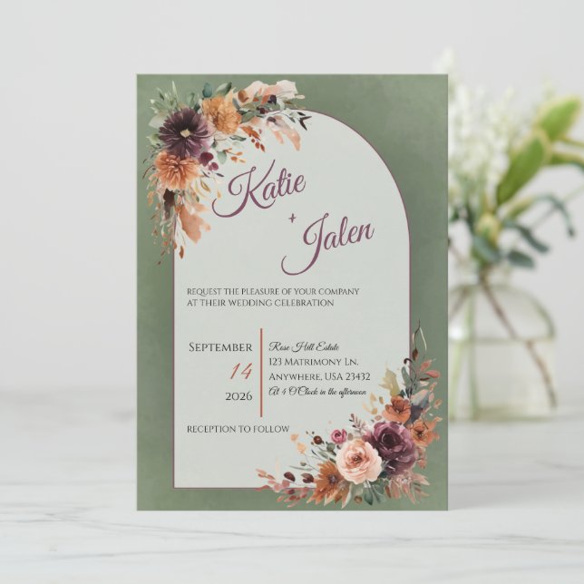 Invitación de boda floral de otoño temperamental  (Anverso de pie)