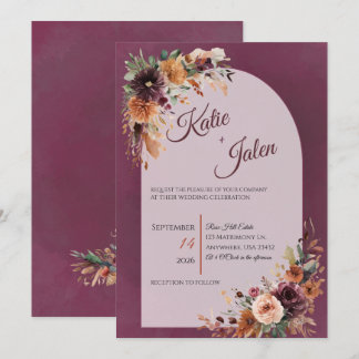 Invitación de boda floral de otoño temperamental
