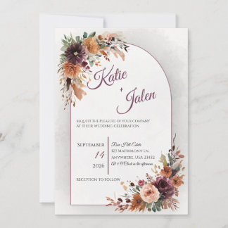 Invitación de boda floral de otoño temperamental