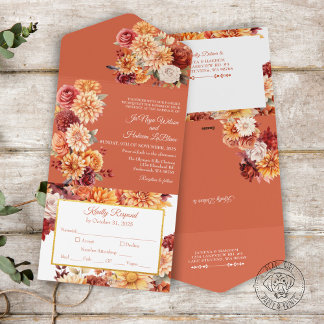 Invitación de boda floral de otoño todo en uno