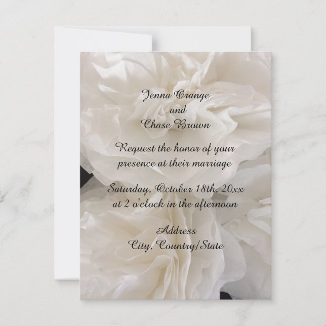 Invitación de boda floral de papel blanco (Anverso)