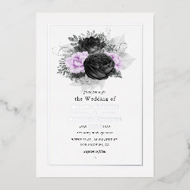 Invitación de boda floral de papel de aluminio neg