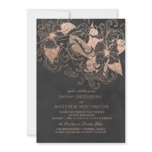 Invitación de boda floral de papel de oro rosa