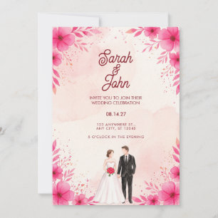 Invitación de boda floral de pareja con acuarela r
