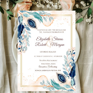Invitación de Boda Floral de Pavo Real con Acuarel
