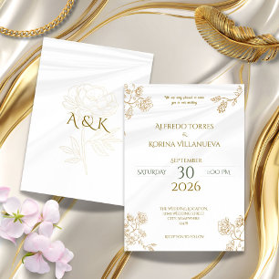 Invitación de boda floral de peonía dorada elegant