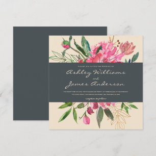 Invitación de Boda Floral de Peonía Rubí Cuadrad