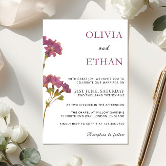 Invitación de boda floral de Petunia Morada