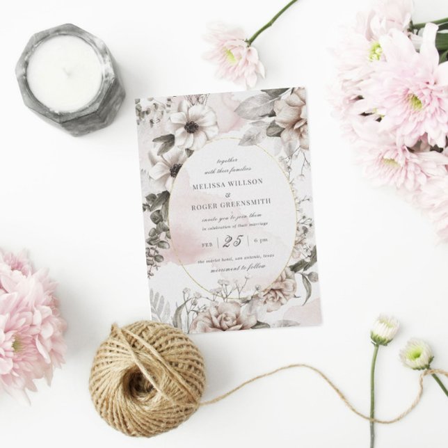 invitación de boda floral de plata rubia rústica (Subido por el creador)