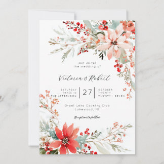 Invitación de boda floral de Poinsettia de Navidad