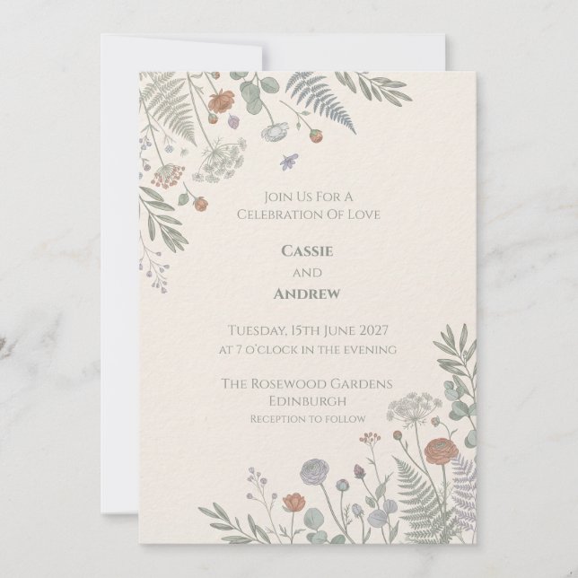 Invitación de boda floral de prado suave (Anverso)