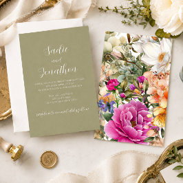 Invitación de boda floral de primavera verde salvi