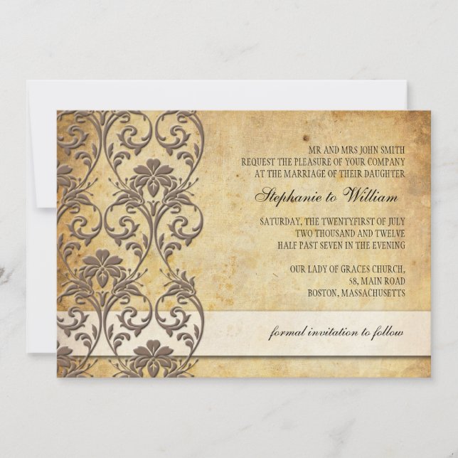 Invitación de boda floral de remolino de Mocha Vin (Anverso)