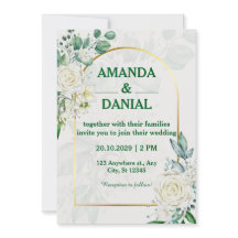Invitación de boda floral de rosa blanca con arco