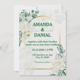 Invitación de boda floral de rosa blanca con arco