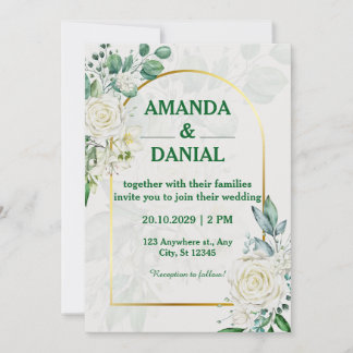 Invitación de boda floral de rosa blanca con arco 