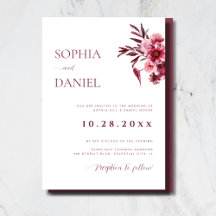 Invitación de boda floral de rosa borgoña elegante