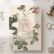Invitación de boda floral de rosa botánica vintage