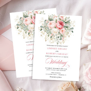 Invitación de boda floral de rosa dorada con rubor